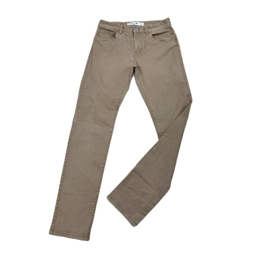 Lacoste Chino Pants Men's 30X32 Beige Khaki Cotton Stretch Zip Fly Slim Fit